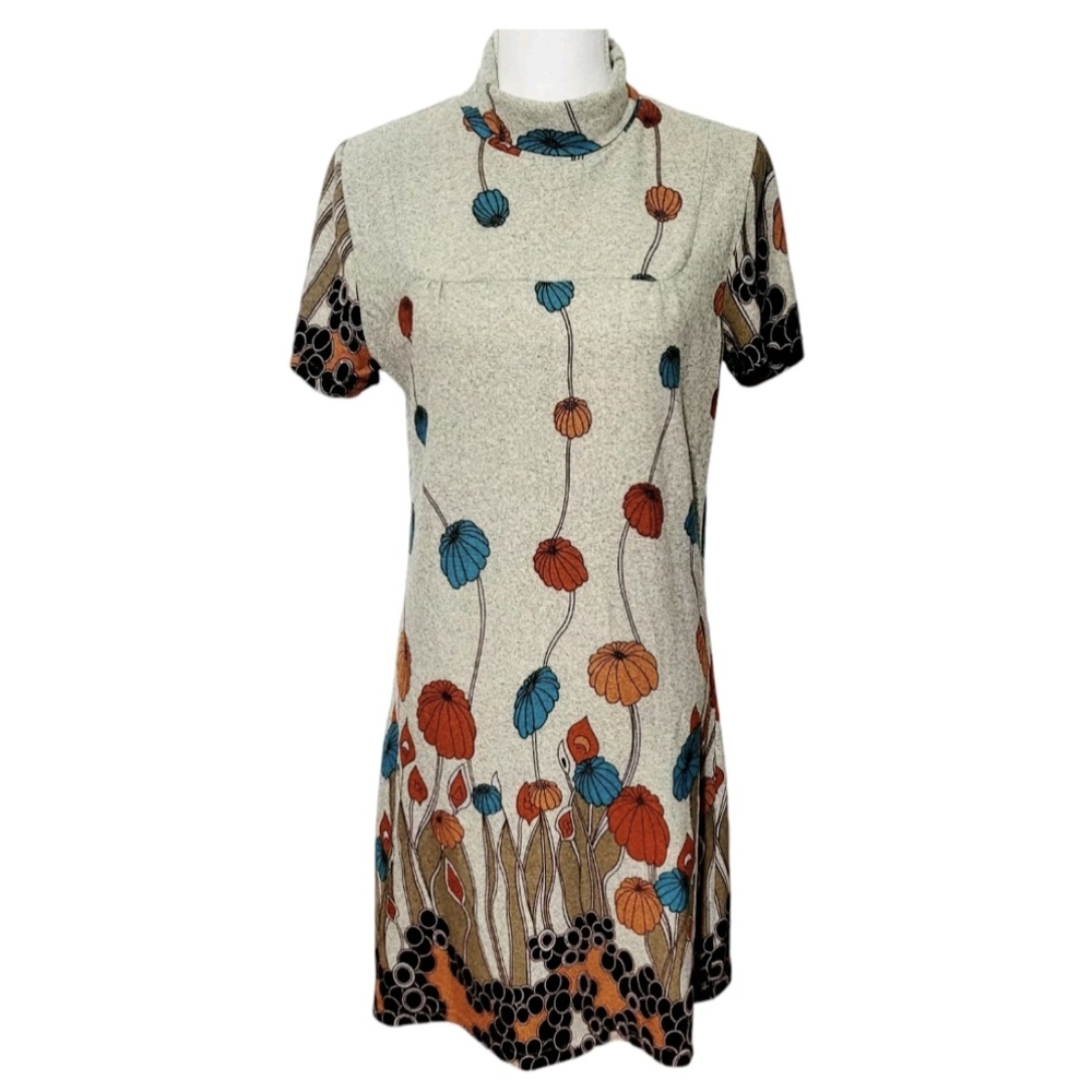 Women's Funky People Floral Aline Short Sleeve High Neck Dress Size L